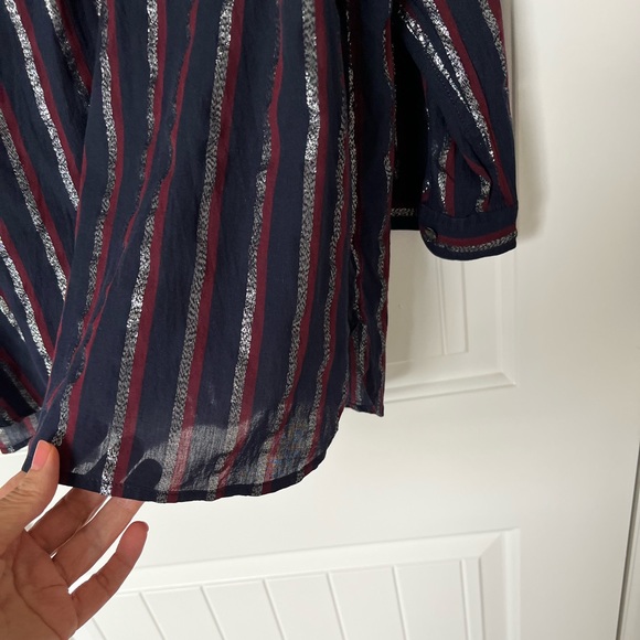 Striped Navy/Burgundy/Lurex Cotton Shirt with Mandarin Collar from J.Crew - Picture 2 of 4